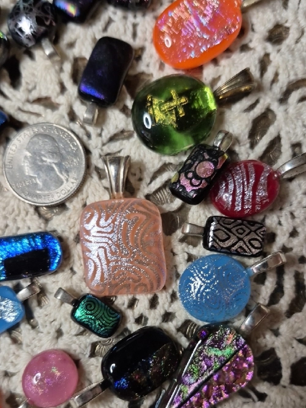 Colorful Dichroic Glass 27 Pendant Lot - Iridescent Rainbow Jewelry - Picture 6 of 9